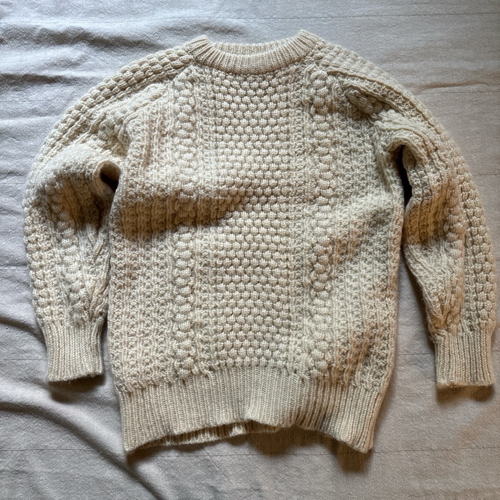 Cream irish cable knit wool aran donegal sweater